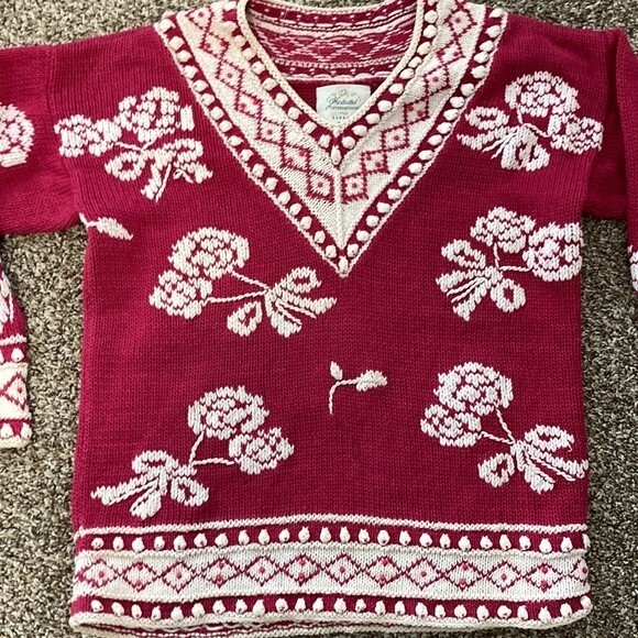 Vintage Cie International Magenta Pink Beaded Floral Hand-Knitted Sweater XS - Picture 7 of 14
